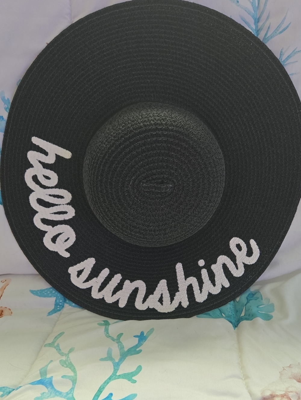 Hello Sunshine Lightweight Floppy Brim Straw Sun Hat Beach Wear Summer Black